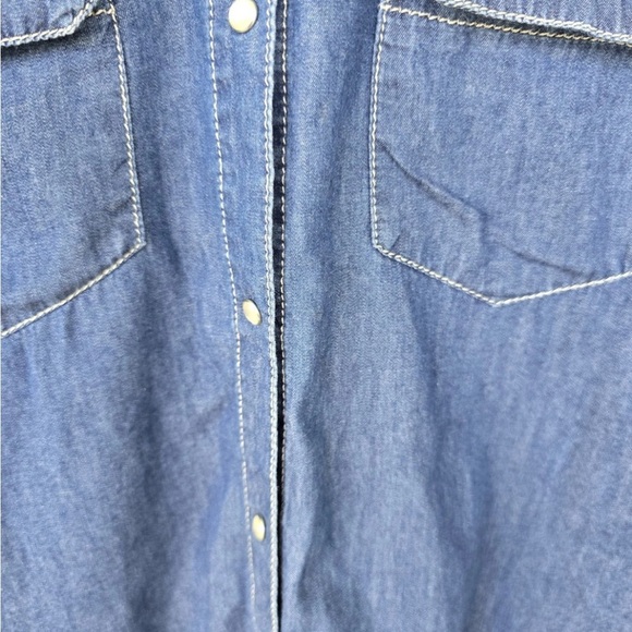 New Look Chambray Shirt 3X Plus Blue Long Sleeve Snap Buttons Tie Front  Classic - Picture 7 of 12